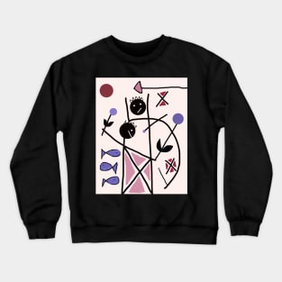 Kids and 3 Fish Stick Figure Crewneck Sweatshirt